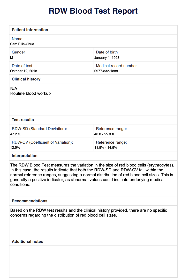 RDW Blood Test Report & Example Free PDF Download